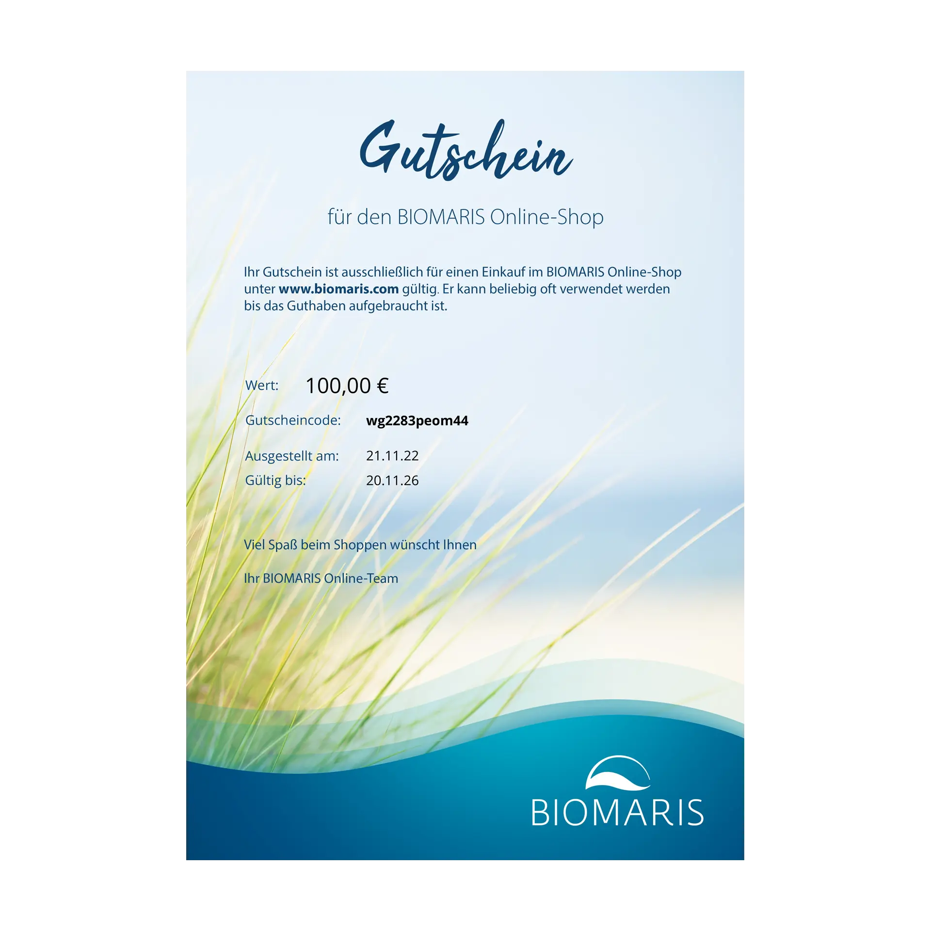 BIOMARIS Geschenkgutschein