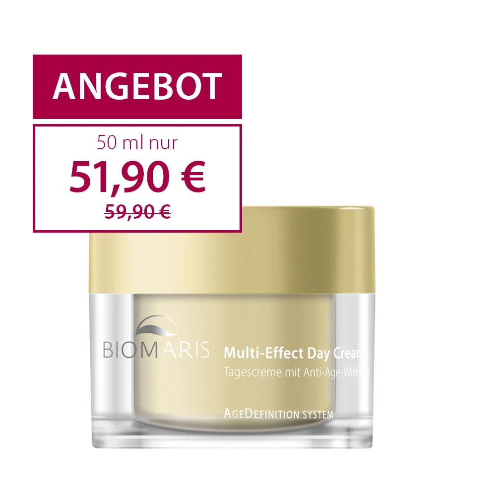 Multi-Effect Day Cream im Tiegel mit goldfarbenem Schraubverschluss zum Angebotspreis vom 51,90 €.
