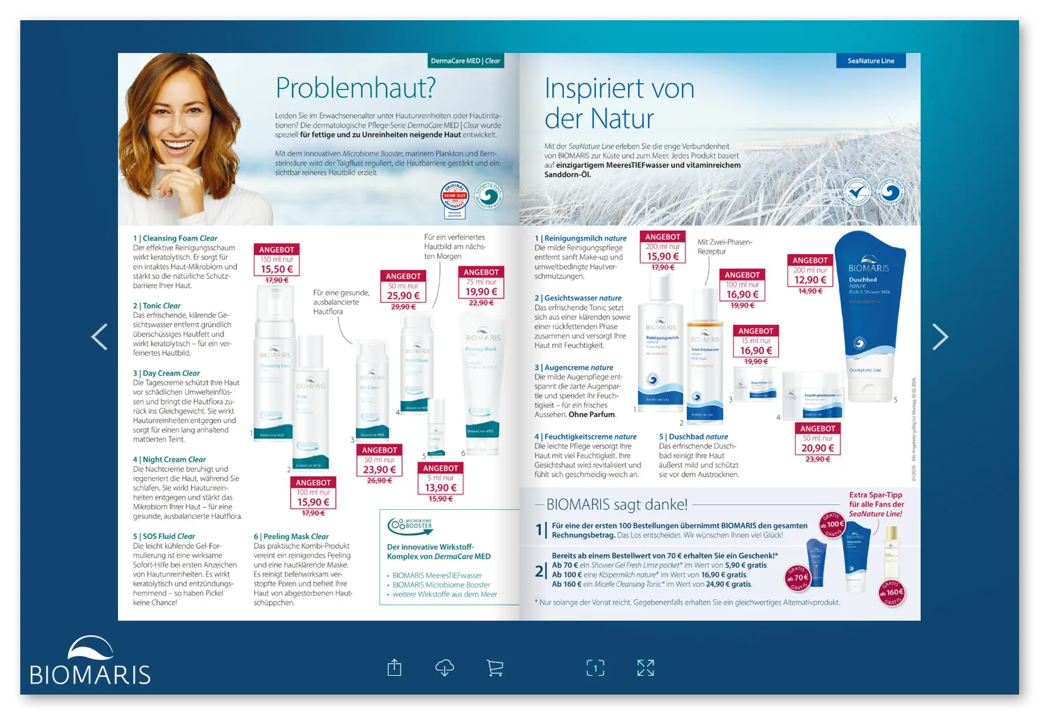 Zum aktuellen E-Paper "Ein Meer von Angeboten" mit Pflegeprodukten und Rabattpreisen