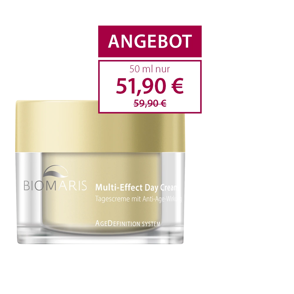 Multi-Effect Day Cream im Tiegel mit goldfarbenem Schraubverschluss zum Angebotspreis vom 51,90 €.