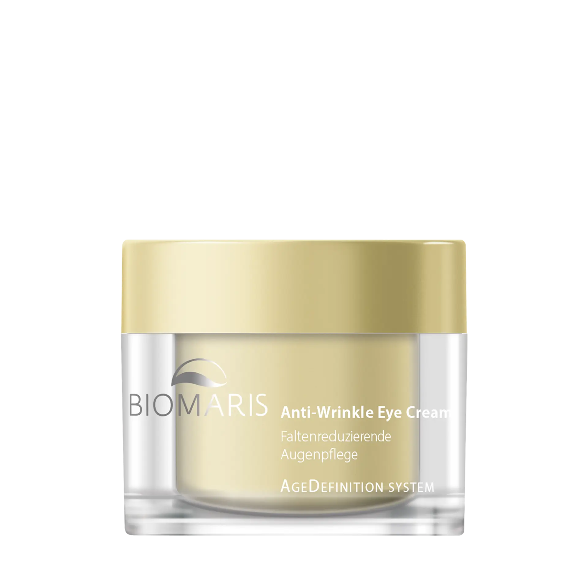 Anti-Wrinkle Eye Cream im Tiegel mit goldfarbenem Schraubverschluss, Augencreme, Anti-Falten-Pflege, Glastiegel, goldener Deckel, Augencreme, Anti-Falten-Pflege, Kosmetikcreme, Glasbehälter, goldener Deckel