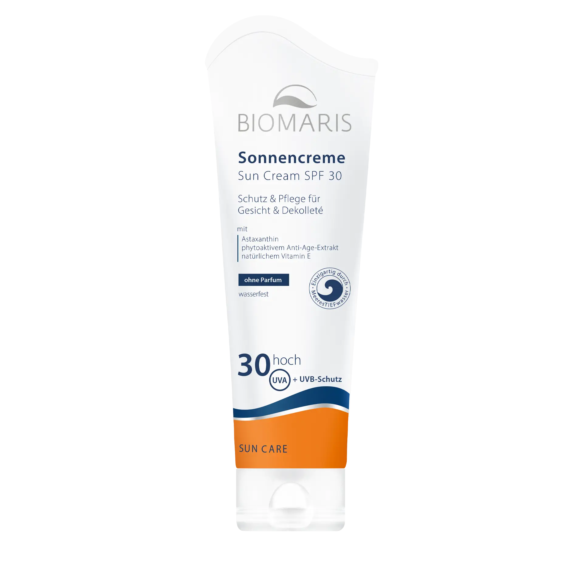 Sonnencreme, SPF 30, UV-Schutz, parfumfreier Schutz für Gesicht und Dekolleté in oranger Tube mit Klappdeckel, 75 ml