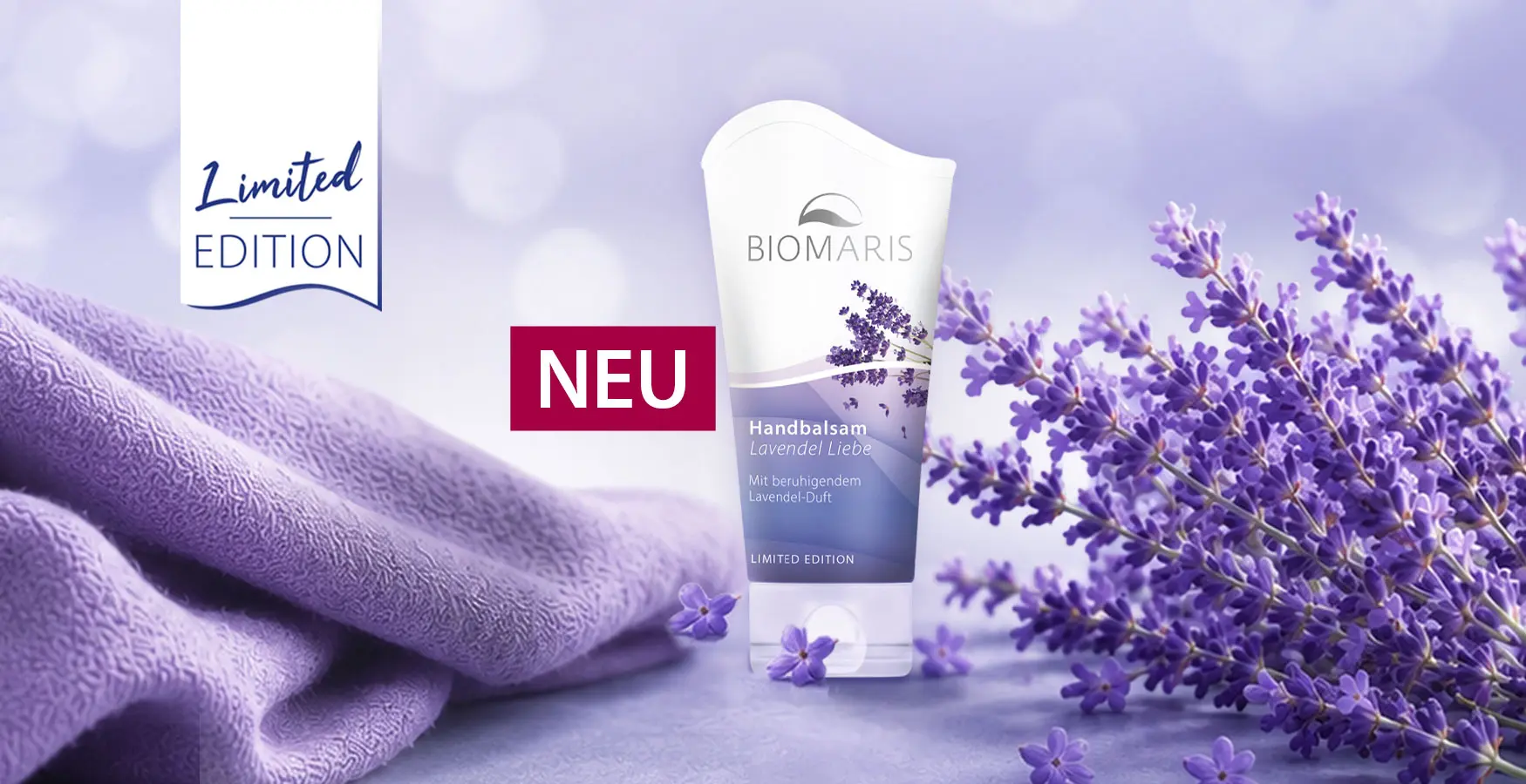 Handbalsam, Lavendel, Lavendelduft, Limited Edition, Creme, Handbalsam, Lavendel, Lavendelduft, Limitierte Ausgabe, Tube Produkt, Lotion, Handbalsam, Lavendel, Limited Edition, Biomarìs, Lavendel, Handbalsam, Limited Edition, Lavendelduft, Pflegecreme
