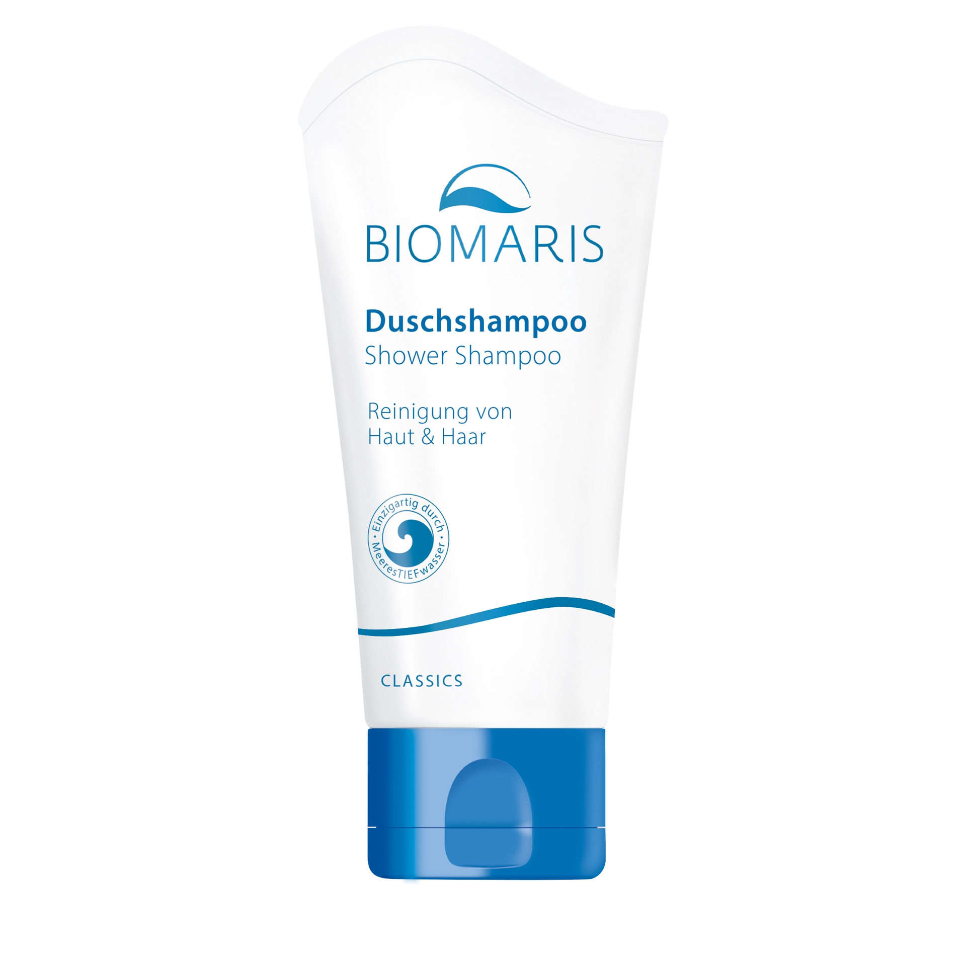 Duschshampoo pocket Duschshampoo pocket in weißer Tube mit blauem Klappdeckel