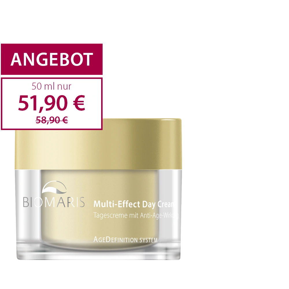 Multi-Effect Day Cream im Tiegel mit goldfarbenem Schraubverschluss zum Angebotspreis vom 51,90 €.