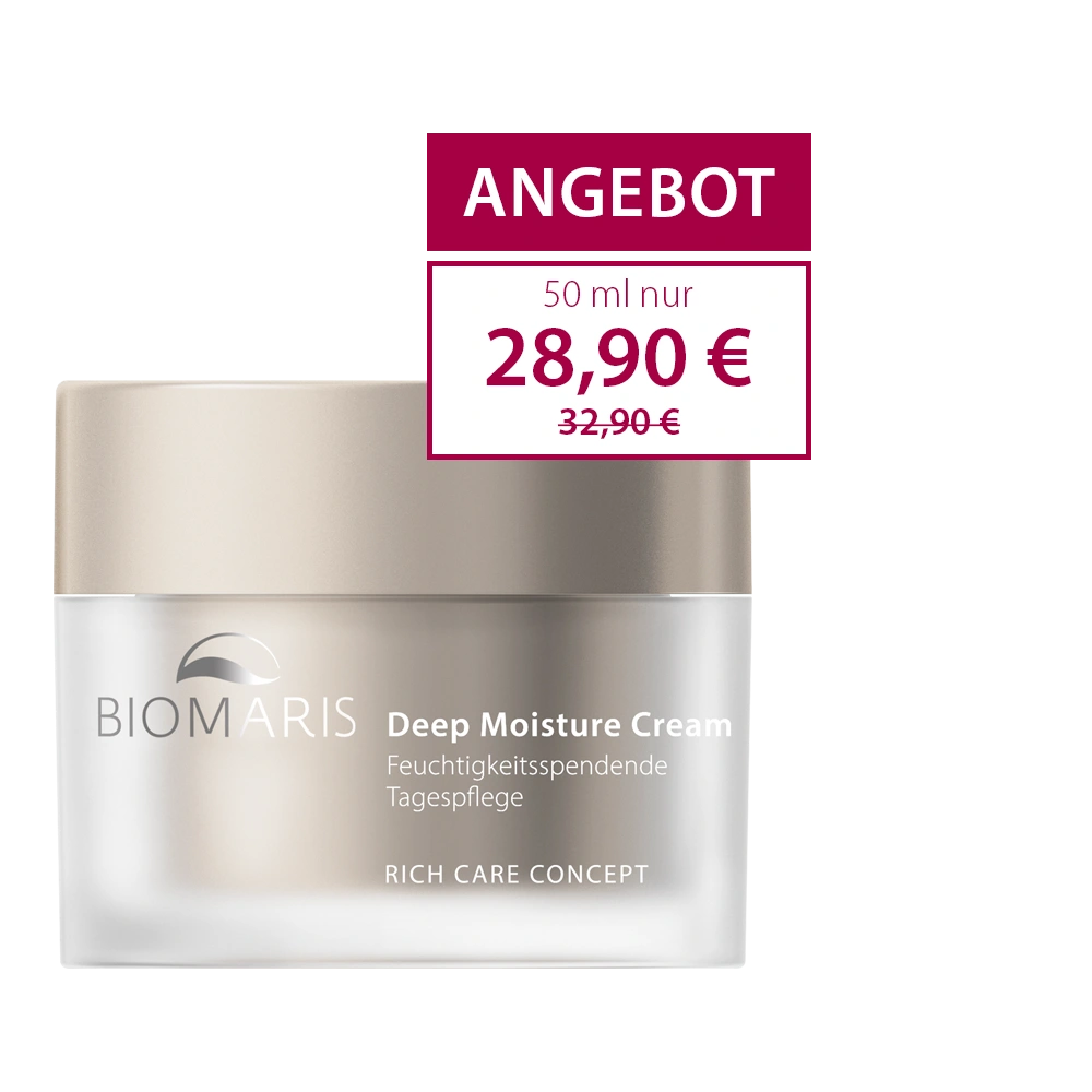 Deep Moisture Cream im Tiegel mit schlickfarbenem Schraubverschluss zum Angebotspreis vom 28,90 €.