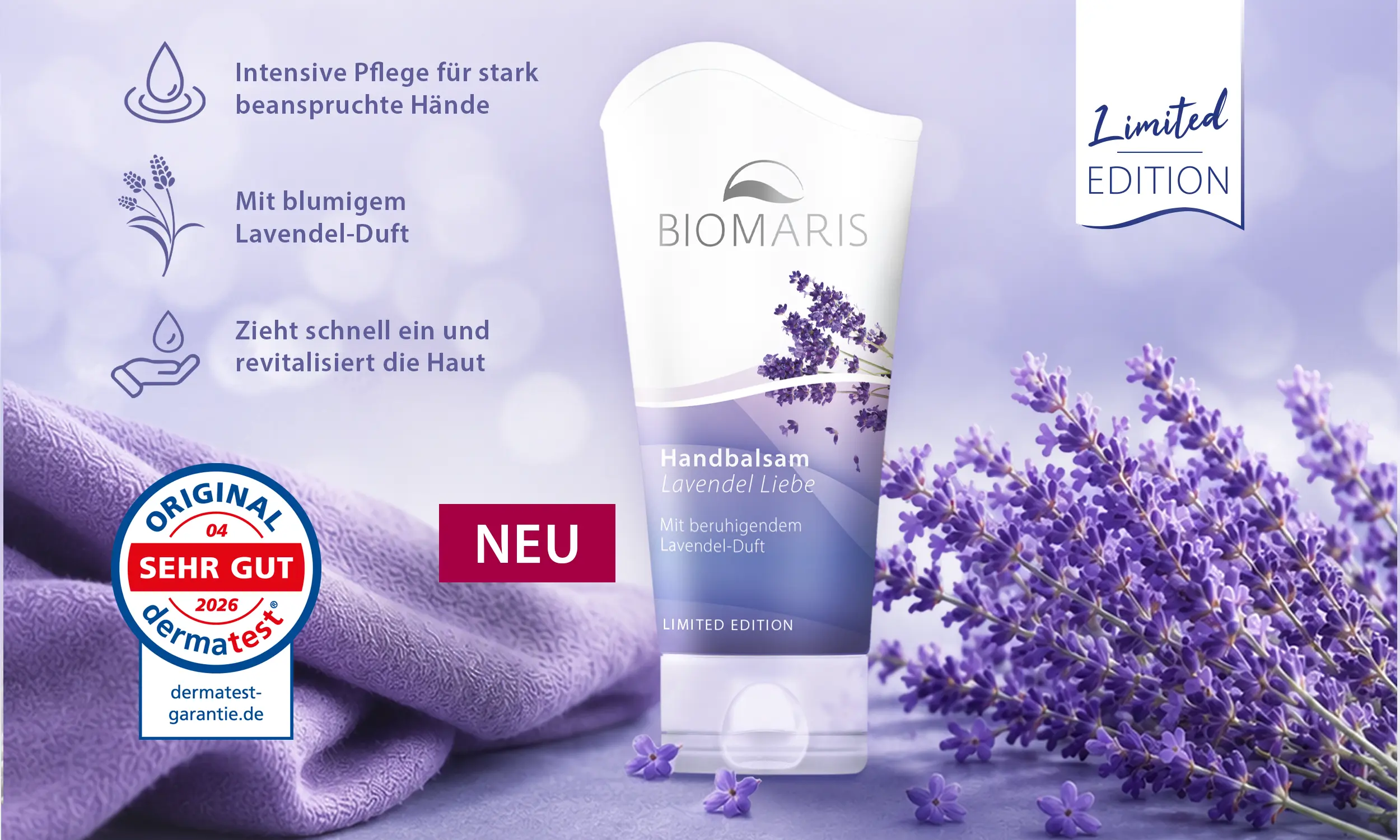 Handbalsam, Lavendel, Limited Edition, Lavendel-Duft, Dermatest