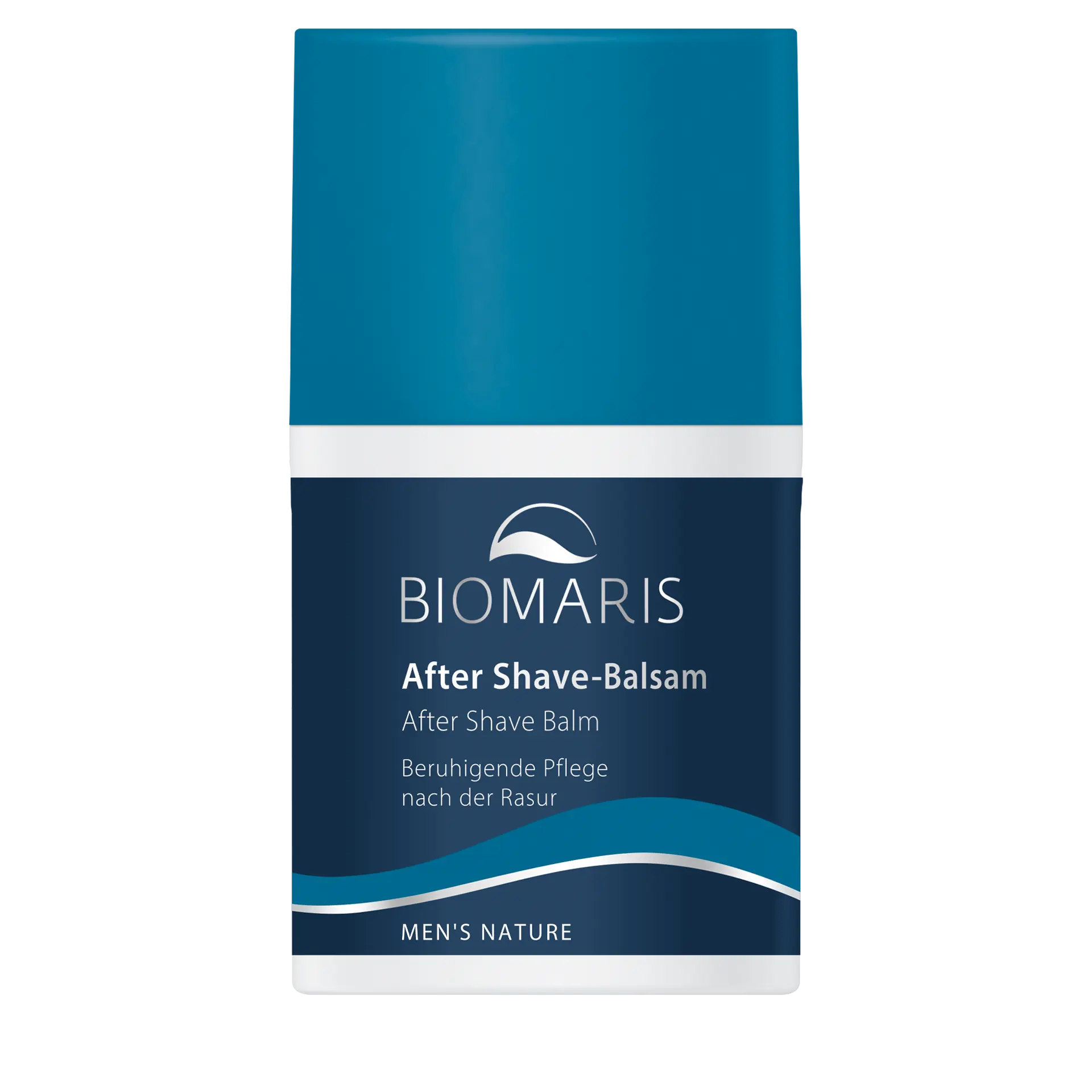 After Shave Balsam für Männer im Pumpspender mit blauem Etikett, Aftershave-Balsam, Rasierpflege, Herrenpflege, Beruhigende Pflege, Blau-weiße Verpackung