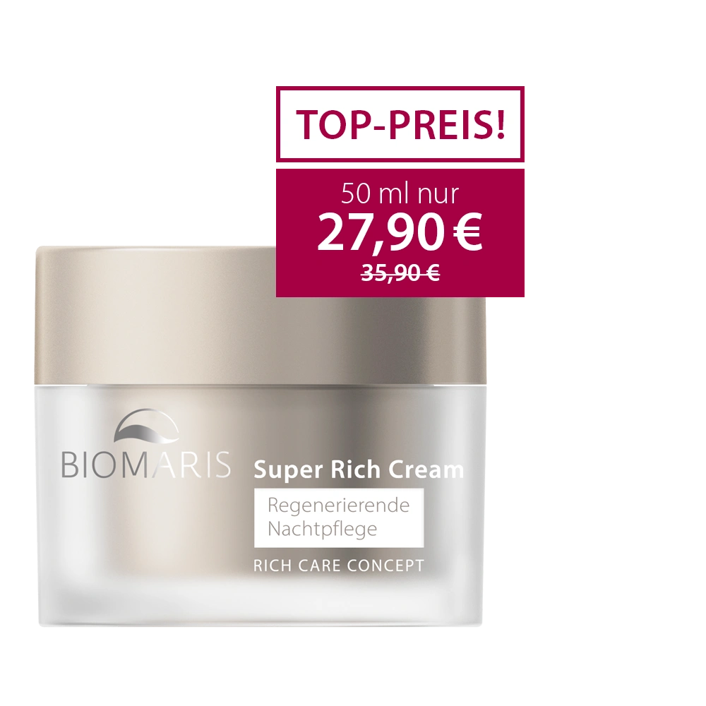 Super Rich Cream im Tiegel mit schlickfarbenem Schraubverschluss zum Angebotspreis vom 27,90 €.