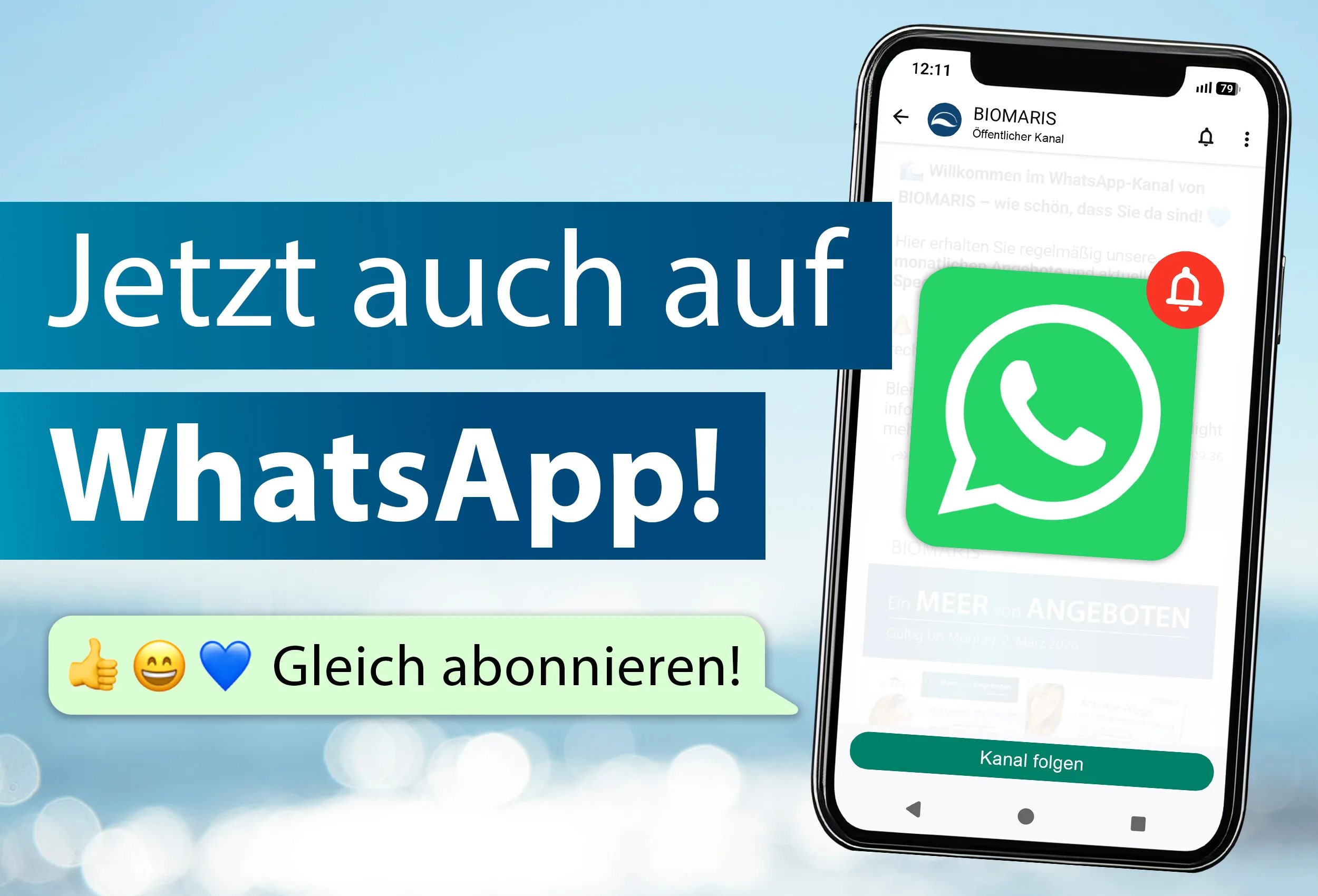 Link zum WhatsApp-Kanal mit Motiv Smartphone und WhatsApp-Logo