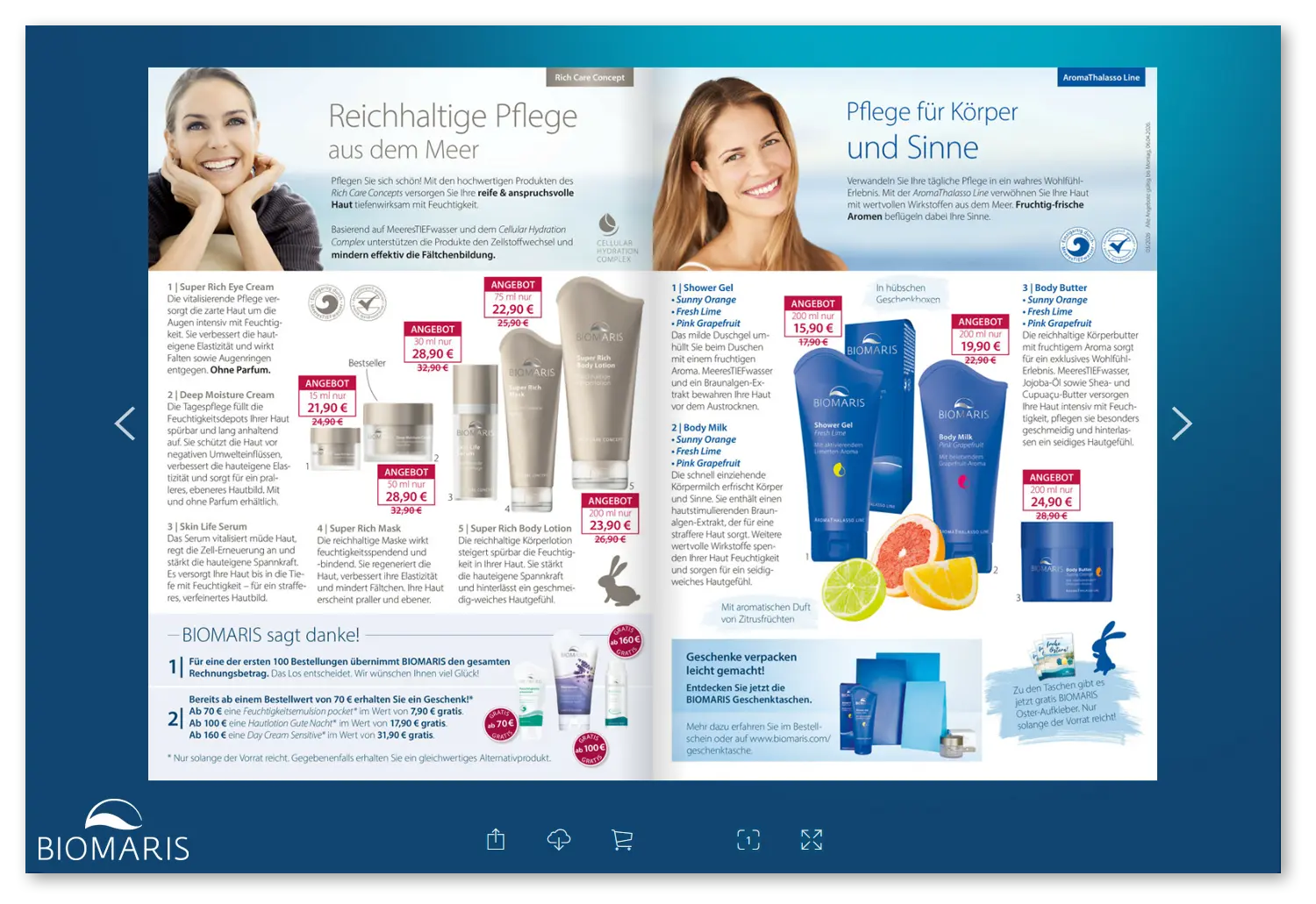Zum aktuellen E-Paper "Ein Meer von Angeboten" mit Pflegeprodukten und Rabattpreisen