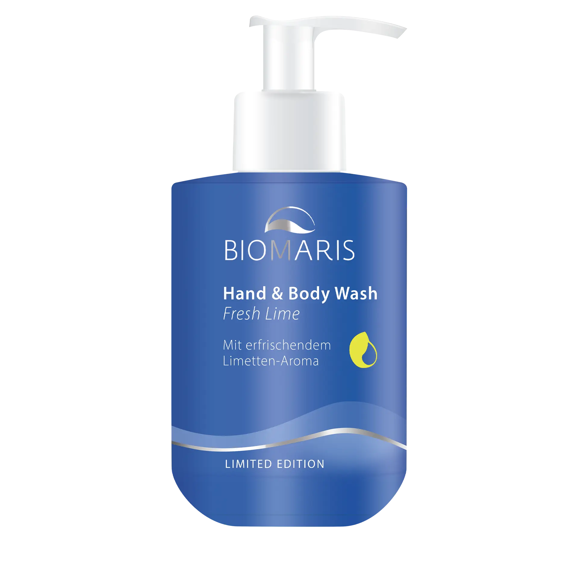 Hand & Body Wash Fresh Lime blaue Flasche mit weißem Pumpspender 300 ml