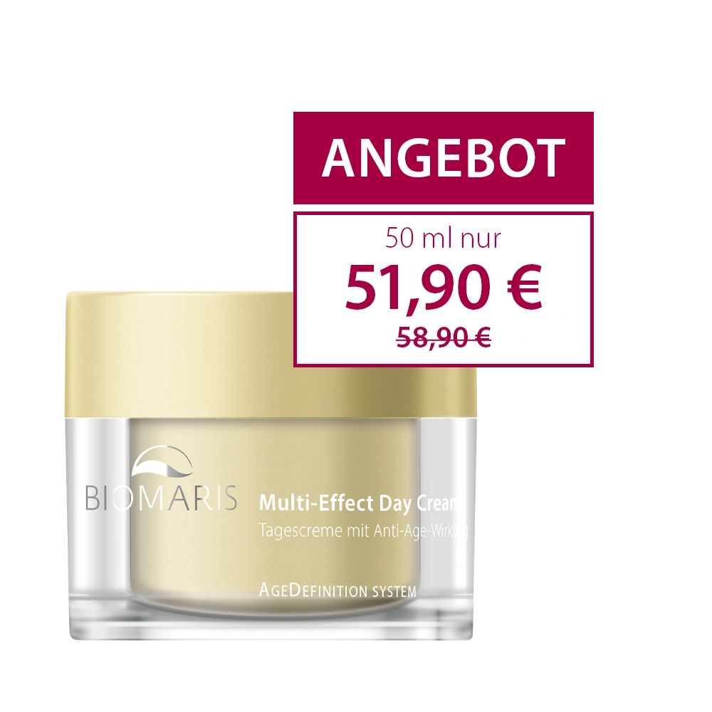 Multi-Effect Day Cream im Tiegel mit goldfarbenem Schraubverschluss zum Angebotspreis vom 51,90 €.